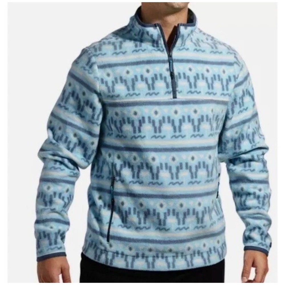 Chubbies Mens Fleece Quarter Zip Pullover Blue Geometric Fair Isle Small